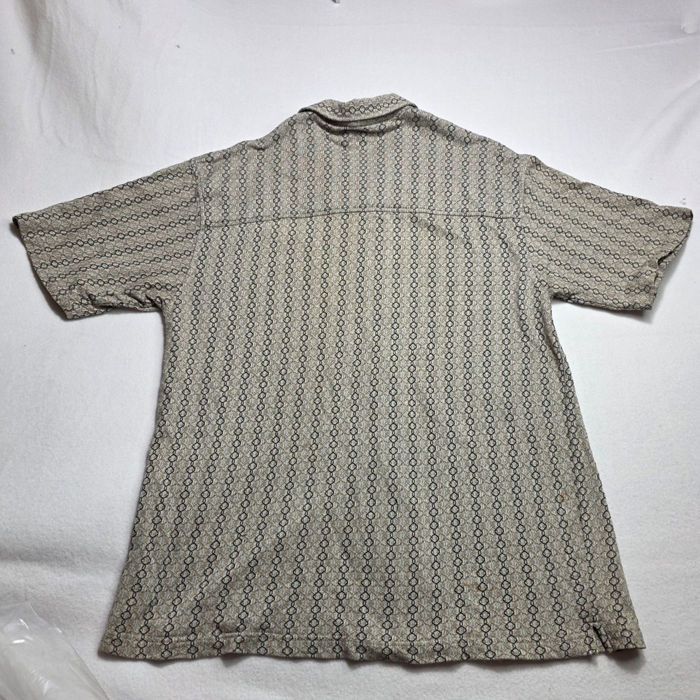 Vintage No Fear Mens XL Cotton Geometric Chain Link Button Up Shirt Tan Black‎